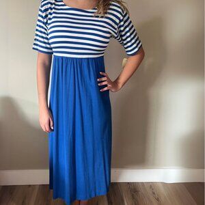 BNWT 1980s Vintage Cotton Striped Blue & White Anchor Dress sz 6 by Popovitch